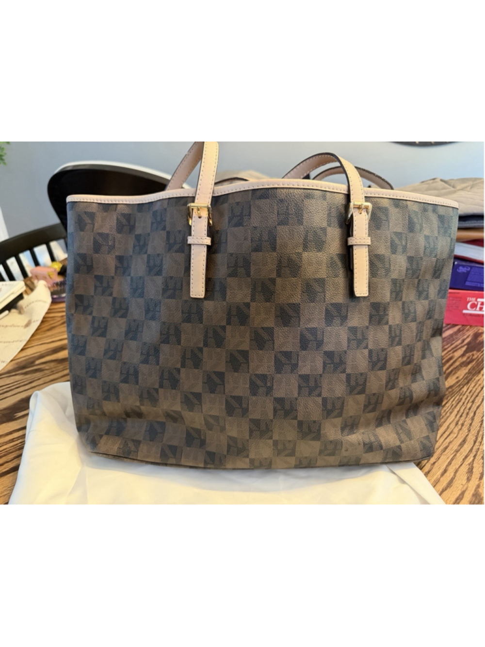 Michael Kors Jet Set Travel Logo Checkerboard Medium Tote Bag Some Wear GUC - Picture 4 of 14